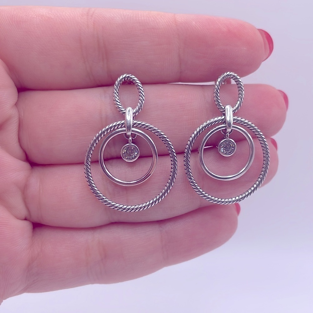 🤍925 Sterling Silver Cubic Zirconia Hoop Earrings